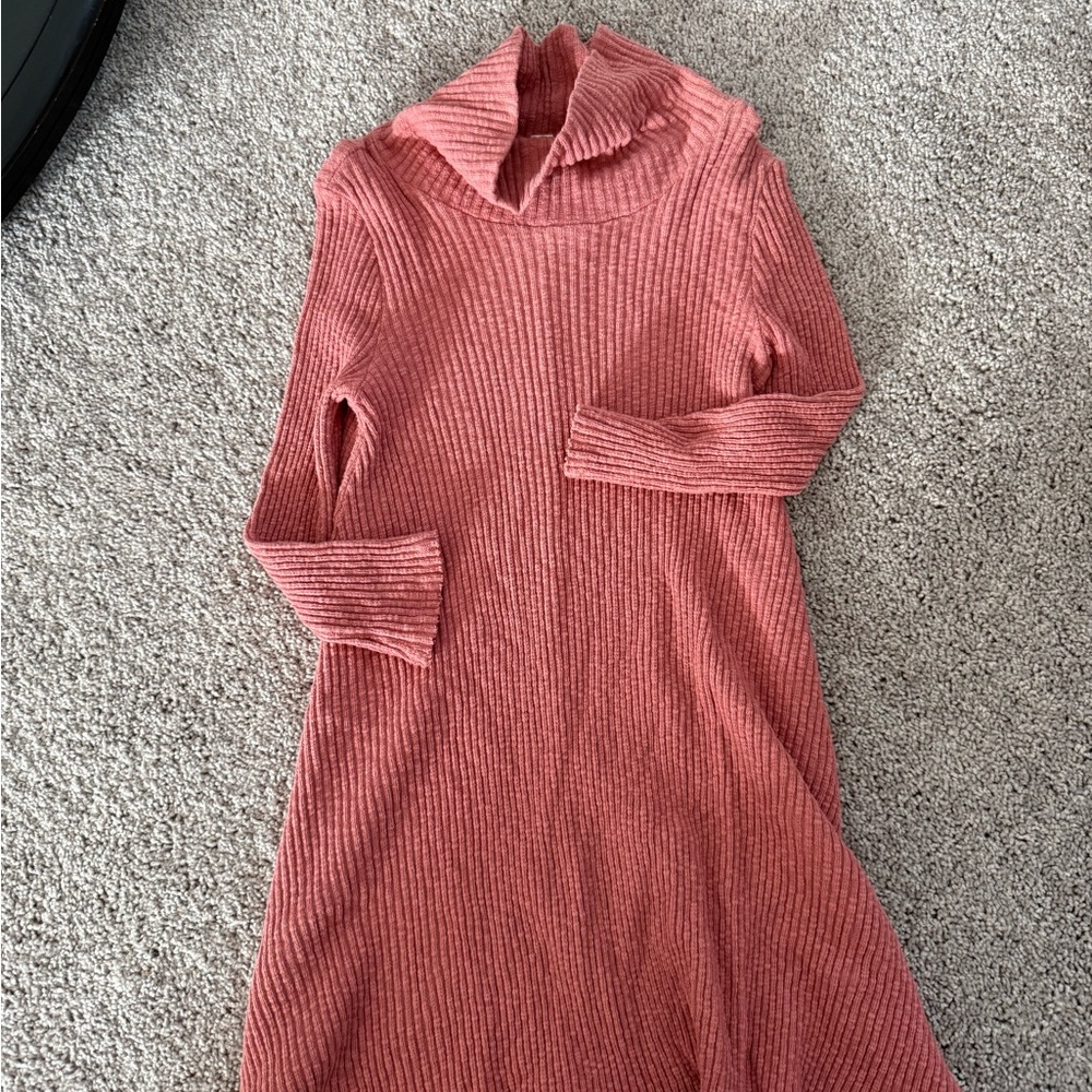 Ribbed Mauve Turtleneck Sweater Dress